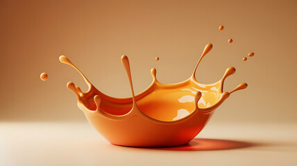 Vibrant orange liquid bursts upwards in a dynamic splash, creating an abstract, fluid form.