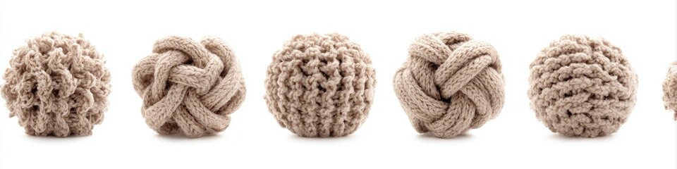 Knitted rope balls in a light beige color