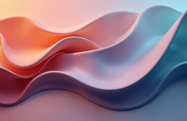 Obraz premium Abstract smooth silk waves in soft orange, blue colors. Gentle flowing lines create calm, serene background texture. Fluid design evokes tranquility, modern elegance, perfect for decor, digital art.
