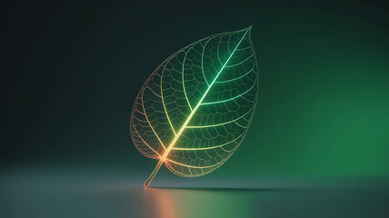 Glowing leaf veins, vibrant colors, abstract nature.

