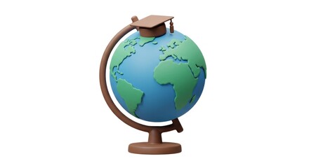 Globe with Graduation Cap: Global Education Concept, Academic Achievement, World Learning