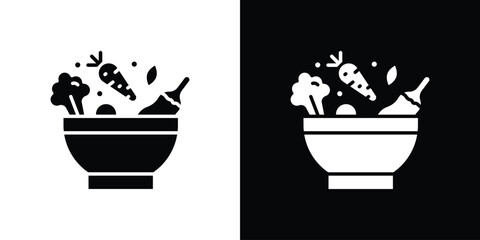 Vegetarian food icon collection. Black and white filled vector illustration.