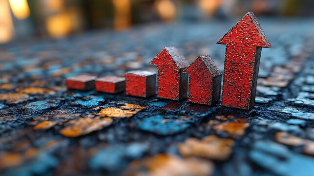 Upward Trend Red Arrow Blocks Representing Growth and Success on a Textured Surface