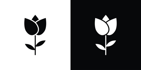 Tulip icon collection. Black and white filled vector illustration.