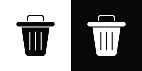Trash icon collection. Black and white filled vector illustration.