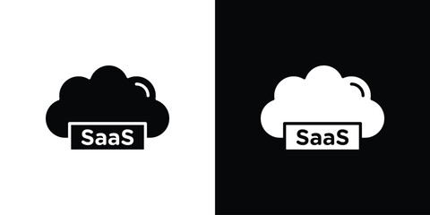 SaaS icon collection. Black and white filled vector illustration.
