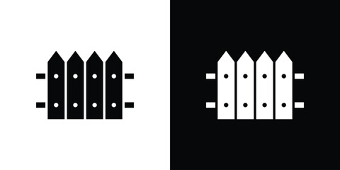 Plank fence icon collection. Black and white filled vector illustration.
