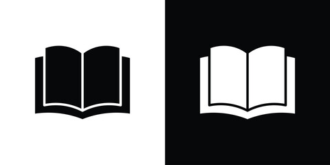 open book icon collection. Black and white filled vector illustration.