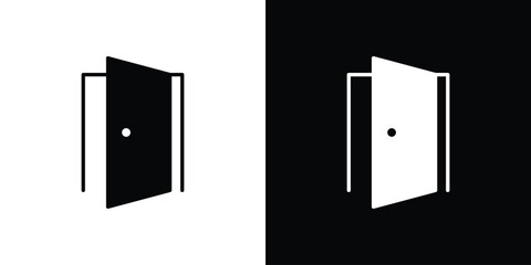 Open door icon collection. Black and white filled vector illustration.