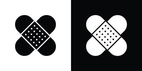 Medical patch icon collection. Black and white filled vector illustration.