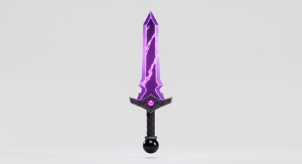 Glowing Purple Fantasy Sword: 3D Render of Enchanted Weapon with Intricate Details