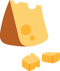 vibrant cartoon-style cheese illustration featuring a yellow cheese slice with round holes. Perfect for food blogs, recipe designs, dairy product promotions, and digital food art.