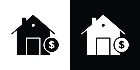 House for sale icon collection. Black and white filled vector illustration.