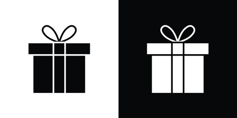 Gift box icon collection. Black and white filled vector illustration.