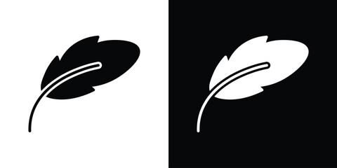 Feather icon collection. Black and white filled vector illustration.