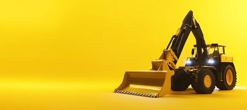 Yellow excavator construction equipment machinery heavy vehicle industrial loader front end bucket 3d 100