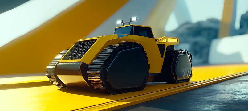 Yellow tracked vehicle industrial machinery transport construction equipment crawler tractor design 3d render
