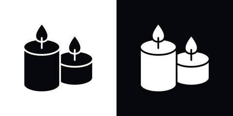 Candle icon collection. Black and white filled vector illustration.