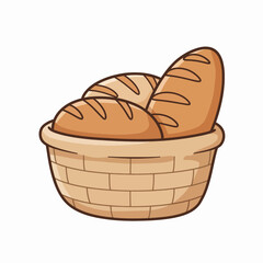 Bread loaves in woven basket on white background  