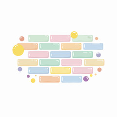 Pastel colored brick wall with bubbles in playful abstract style  