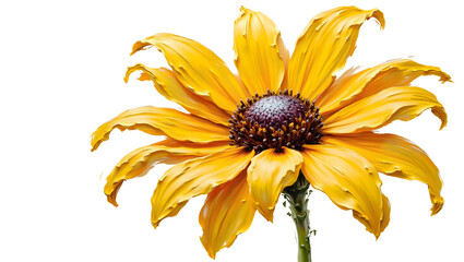 Sharp-Petaled Garden Flower in Impasto Technique on Transparent Background