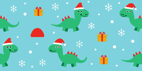 Fototapeta premium A fun cartoon Christmas seamless pattern with Santa Claus, snowmen, and festive winter holiday decorations