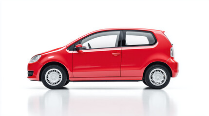 Fototapeta premium Red compact car on white isolated background