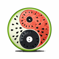 Fototapeta premium Watermelon and Kiwi Yin Yang Symbol Representing Balance and Harmony in Nature