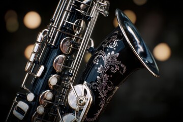 Obraz premium Elegant Black Saxophone with Intricate Design