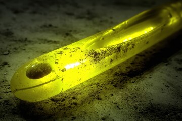 Glowing Yellow Tube on Dark Surface