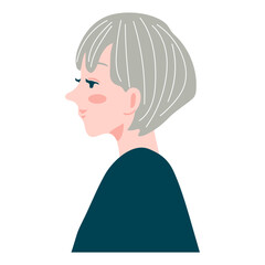 銀髪のショートヘヤーの若い女性の横顔アイコン