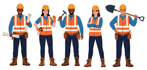 Multiracial Group of Construction Workers in Uniform