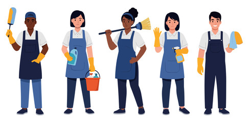 Obraz premium Multiracial Group of Cleaning Services Workers