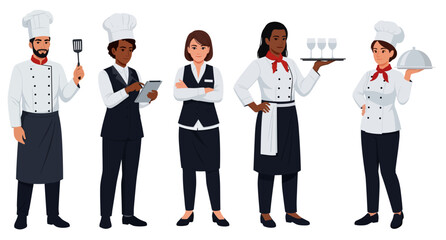 Obraz premium gastornomicos 2Multiracial Group of Chefs and Waiters in UniformMultiracial Group of Chefs and Waiters in Uniform