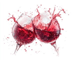 Two wine glasses clinking, red wine splashes (1)