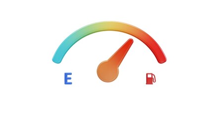 Low Fuel Indicator: 3D Render of a Colorful Gauge on White Background