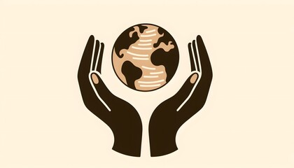 Obraz premium Conceptual graphic illustration of diverse hands carefully holding the planet Earth. Symbol for conservation, global unity, and environmental responsibility.