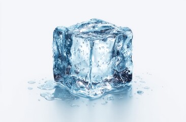 Fototapeta premium Single ice cube, clear, cool, on light background