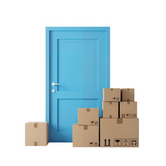 Blue Door with Stacked Boxes &ndash; Organized Delivery and Storage