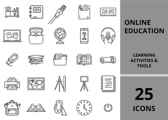 Fototapeta premium Set of simple icons in flat style for online education concept 