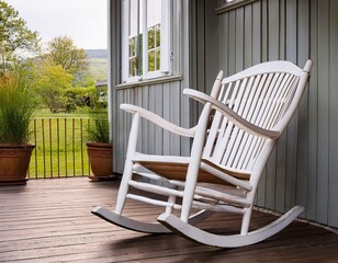 classic white wooden rocking chairs with rustic charm