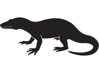 Fototapeta premium Silhouette illustration of a monitor lizard with its head and tail visible on a white background image created with generated ai