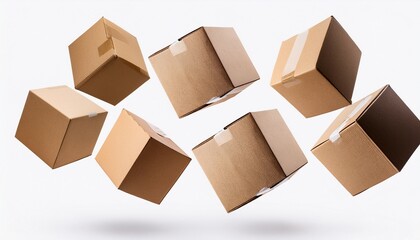 floating cardboard boxes isolated on a white background