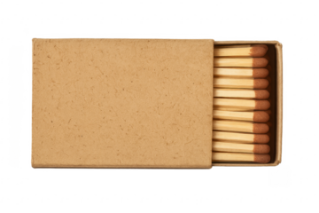 Open Cardboard Matchbox with Matches on Transparent Background