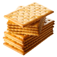 Stacked golden crackers isolated on a transparent background