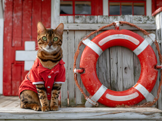 Cat lifeguard at the lifeguard station - cats with jobs