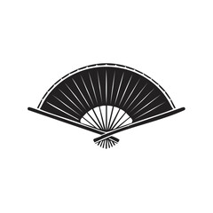 Elegant Oriental Folding Fan Illustration: Monochrome Vector Image for Design, Crafts, Themed Decor, or Asian-Inspired projects.