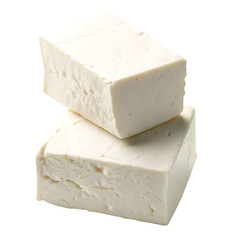White feta cheese blocks isolated on a transparent background