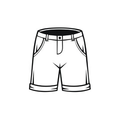 Casual jean shorts with rolled cuffs black and white vector illustration