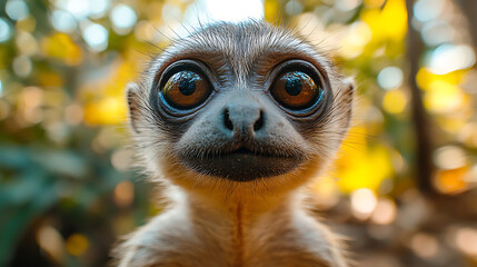 Naklejka premium Adorable Baby Monkey Portrait Close-Up of a Curious Primate in Lush Tropical Foliage